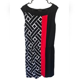 White House Black Market Sleeveless Dress Geometric Design & Red Stripe Sz Md